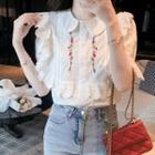 Short Sleeve Floral Embroidered Lace Panel Shirt