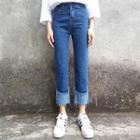 Cropped Cuffed Slim-fit Jeans