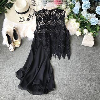 Asymmetric Chiffon Panel Lace Tank Top