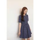 Short-sleeve Pattern Flare Dress