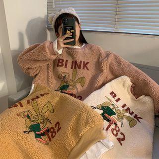 Faux Shearling Rabbit Print Pullover