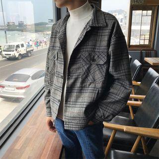 Plaid Drawstring Hem Utility Jacket
