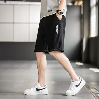High-waist Letter Printed Denim Shorts