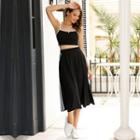 Set: Cropped Camisole Top + Midi A-line Skirt