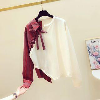 Striped Panel Lace-up Sweatshirt