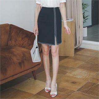 Contrast-trim Slit-front Mini Skirt