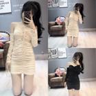 Off-shoulder Drawstring Long-sleeve Mini Sheath Dress