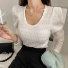 Sharp-shoulder Patterned Knit Top