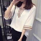 Embroidered Elbow Sleeve Chiffon Top