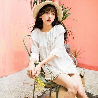 Off Shoulder Ruffle Short-sleeve Top