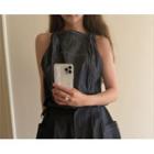 Tie-shoulder Stitched Denim Top Indigo - One Size