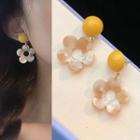 Resin Flower Dangle Earring 1 Pair - 0620a - Silver Needle - White & Yellow - One Size