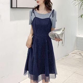 Set: Short-sleeve Top + Straapy A-line Dress