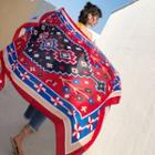 Pattern Shawl Red & Blue Geometric Flower - 180cm X 100cm