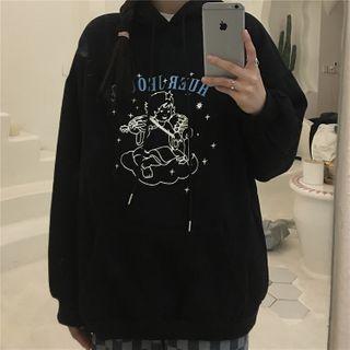 Lettering Angel Print Hoodie