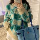 Printed Sweater Green & White - One Size