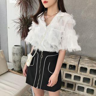 Fringed Trim Short-sleeve Shirt