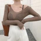 V-neck Knit Top As Shown In Figure - One Size