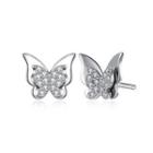 Sterling Silver Elegant Fashion Butterfly Cubic Zirconia Stud Earrings Silver - One Size