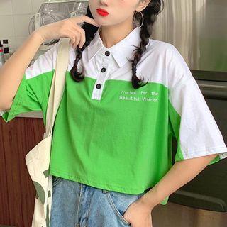 Color Block Crop Polo Shirt