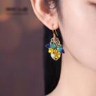 Flower Gemstone Faux Pearl Dangle Earring