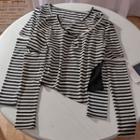 Long-sleeve Striped Asymmetrical Cutout Cropped T-shirt