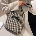 Bow Accent Houndstooth Bucket Bag