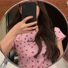 Embroidered Short-sleeve Slim-fit T-shirt Pink - One Size