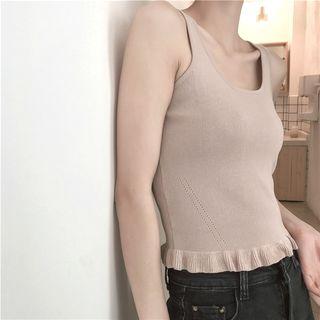 Plain U-neck Slim-fit Knit Tank Top