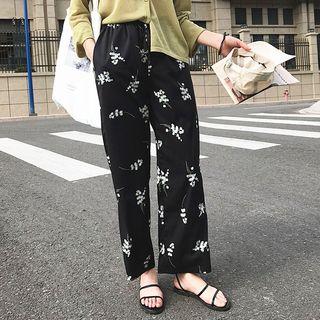 Plain Cardigan / Printed Wide Leg Pants