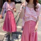 Floral Short-sleeve Top / Midi A-line Skirt