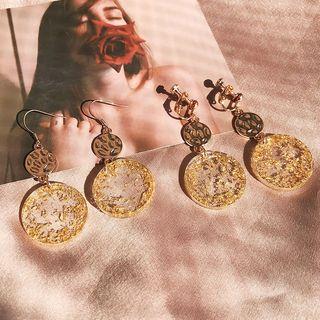 Gold Leaf Resin Disc Dangle Earring