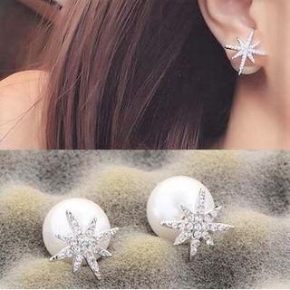 Faux Pearl & Rhinestone Star Stud Earring