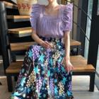 Ruffle Trim Sleeveless Top / Floral Midi A-line Skirt