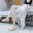 Floral Print Midi A-line Wrap Chiffon Skirt