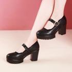 Genuine Leather Platform Chunky-heel Mary Jane Pumps