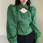 Puff-sleeve Lapel Cutout Shirt