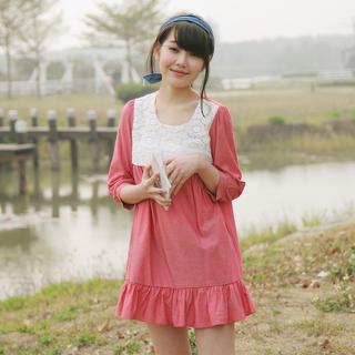 Lace Panel Ruffled Dress