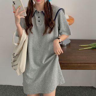 Elbow-sleeve Sailor Collar Mini Polo Dress