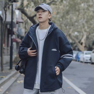 Long-sleeve Striped Lettering Zipped Jacket