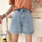 Roll-up High-waist Denim Shorts