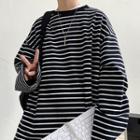 Round-neck Striped Oversize Long-sleeve Pullover