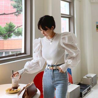 Paneled Balloon-sleeve Knit Top
