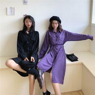 Long-sleeve Chiffon Midi Shirtdress