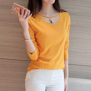 Tasseled Cutout Long-sleeve T-shirt