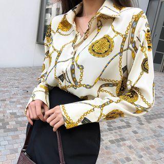 Scarf Print Formal Crepe Shirt Ivory - One Size