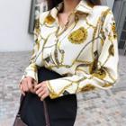 Scarf Print Formal Crepe Shirt Ivory - One Size