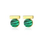 Sterling Silver Plated Gold Simple Fashion Geometric Imitation Malachite Stud Earrings Golden - One Size