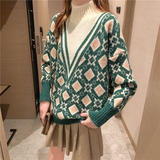 Turtleneck Patterned Knit Sweater