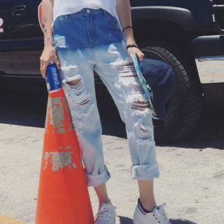 Ripped Gradient Straight-cut Jeans